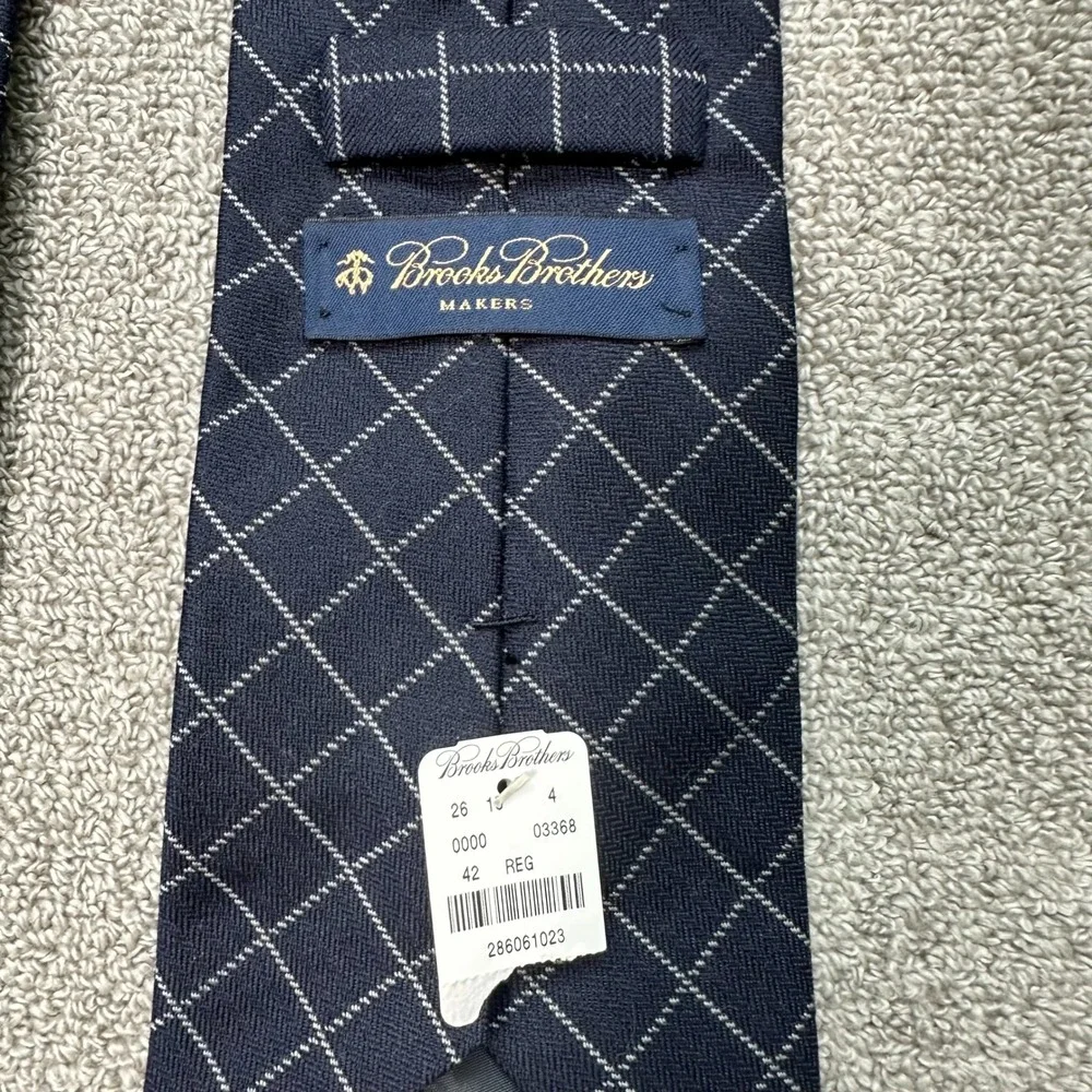 NWT Brooks Brothers Makers Navy Blue Windowpane Wool Silk Tie Made in USA